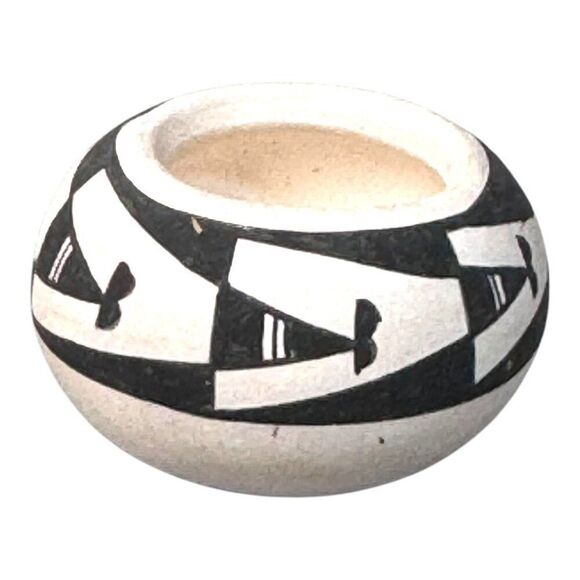 Vtg Acoma H. Bradley Mini Native American Pottery Bowl Planter Geometric Design - Picture 2 of 6
